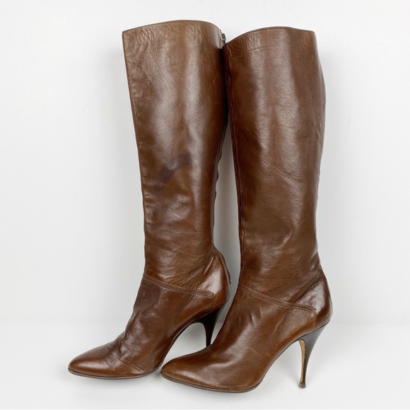 Brian Atwood Pointed Toe Knee High Leather Boots Size 9.5 - Picture 10 of 14